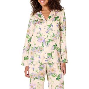 imageAmazon Essentials Womens RegularFit LongSleeve Satin Sleep Shirt Only Pants Sold SeparatelyBeige Peach Floral