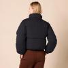 imageAmazon Essentials Womens Cropped FullZip Puffer Jacket Quilted Matte or Sherpa FleeceBlack