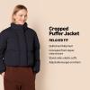 imageAmazon Essentials Womens Cropped FullZip Puffer Jacket Quilted Matte or Sherpa FleeceBlack