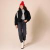 imageAmazon Essentials Womens Cropped FullZip Puffer Jacket Quilted Matte or Sherpa FleeceBlack Teddy Sherpa