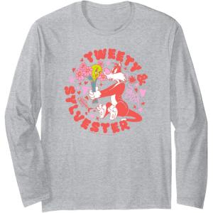 imageAmazon Essentials Looney Tunes Circle Tweety and Red Sylvester Long Sleeve TShirtHeather Grey