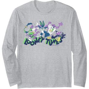 imageAmazon Essentials Looney Tunes Green Logo with Running Characters Long Sleeve TShirtHeather Grey