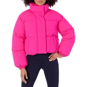 imageAmazon Essentials Womens Cropped FullZip Puffer Jacket Quilted Matte or Sherpa FleeceNeon Pink