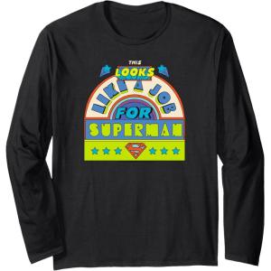 imageAmazon Essentials DC Comics This Looks Like a Job for Superman Long Sleeve TShirtBlack