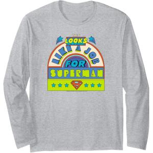 imageAmazon Essentials DC Comics This Looks Like a Job for Superman Long Sleeve TShirtHeather Grey