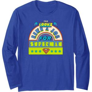 imageAmazon Essentials DC Comics This Looks Like a Job for Superman Long Sleeve TShirtRoyal Blue