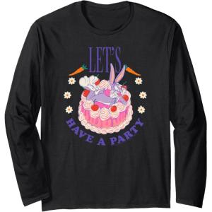 imageAmazon Essentials Looney Tunes Bugs Bunny Lets Have A Party Cake Long Sleeve TShirtBlack