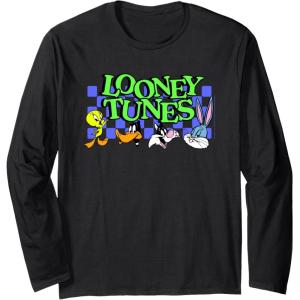 imageAmazon Essentials Looney Tunes Checkerboard with Characters Long Sleeve TShirtBlack