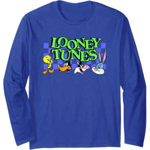 imageAmazon Essentials Looney Tunes Checkerboard with Characters Long Sleeve TShirtRoyal Blue