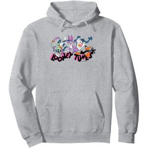 imageAmazon Essentials Looney Tunes Pink Logo with Running Characters Pullover HoodieHeather Grey