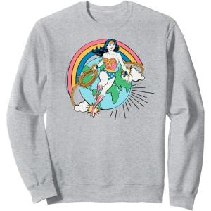 imageAmazon Essentials DC Comics Wonder Woman Lasso Rainbow World SweatshirtHeather Grey