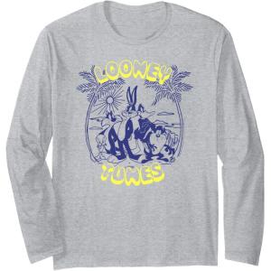 imageAmazon Essentials Looney Tunes Tropical Paradise Beach Scene Long Sleeve TShirtHeather Grey