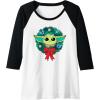 imageAmazon Essentials The Mandalorian Grogu Holiday Christmas Wreath Raglan Baseball TeeBlackWhite
