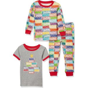 imageAmazon Essentials Disney  Marvel  Star Wars Unisex Kids SnugFit Cotton PajamasMarvel Holiday Bricks