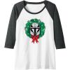 imageAmazon Essentials The Mandalorian Helmet Holiday Christmas Wreath Raglan Baseball TeeDark Heather GreyWhite