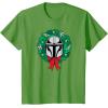 imageAmazon Essentials The Mandalorian Helmet Holiday Christmas Wreath TShirtGrass Green
