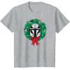 imageAmazon Essentials The Mandalorian Helmet Holiday Christmas Wreath TShirtHeather Grey