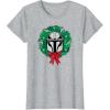 imageAmazon Essentials The Mandalorian Helmet Holiday Christmas Wreath TShirtHeather Grey