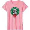 imageAmazon Essentials The Mandalorian Helmet Holiday Christmas Wreath TShirtPink