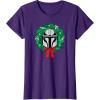 imageAmazon Essentials The Mandalorian Helmet Holiday Christmas Wreath TShirtPurple