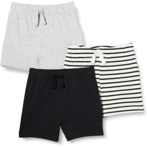 imageAmazon Essentials Unisex Babies Cotton PullOn Shorts MultipacksBlackLight Grey HeatherStripe