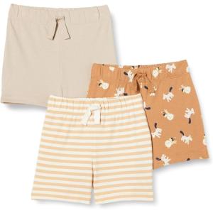 imageAmazon Essentials Unisex Babies Cotton PullOn Shorts MultipacksTaupeStripeLion and Pony