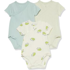 imageAmazon Essentials Unisex Babies Cotton ShortSleeve Side Snap Bodysuit Previously Amazon Aware Pack of 3BeigeOlive StripePale Blue