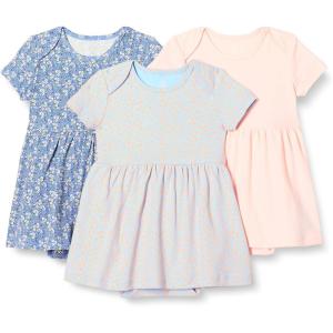 imageAmazon Essentials Unisex Babies Short Sleeve Bodysuit Dress Pack of 3Pale PinkBlue Posey Floral