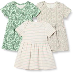 imageAmazon Essentials Unisex Babies Short Sleeve Bodysuit Dress Pack of 3Sage Green Ditsy FloralStripe