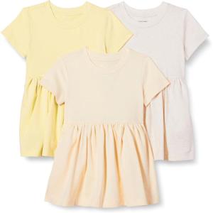 imageAmazon Essentials Girls and Toddlers Short Sleeve Jersey Dress Pack of 3BeigeOatmeal HeatherPastel Yellow
