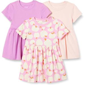 imageAmazon Essentials Girls and Toddlers Short Sleeve Jersey Dress Pack of 3MauvePinkApples