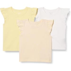 imageAmazon Essentials Girls and Toddlers Sleeveless Ruffle TShirt Pack of 3BeigePale YellowWhite