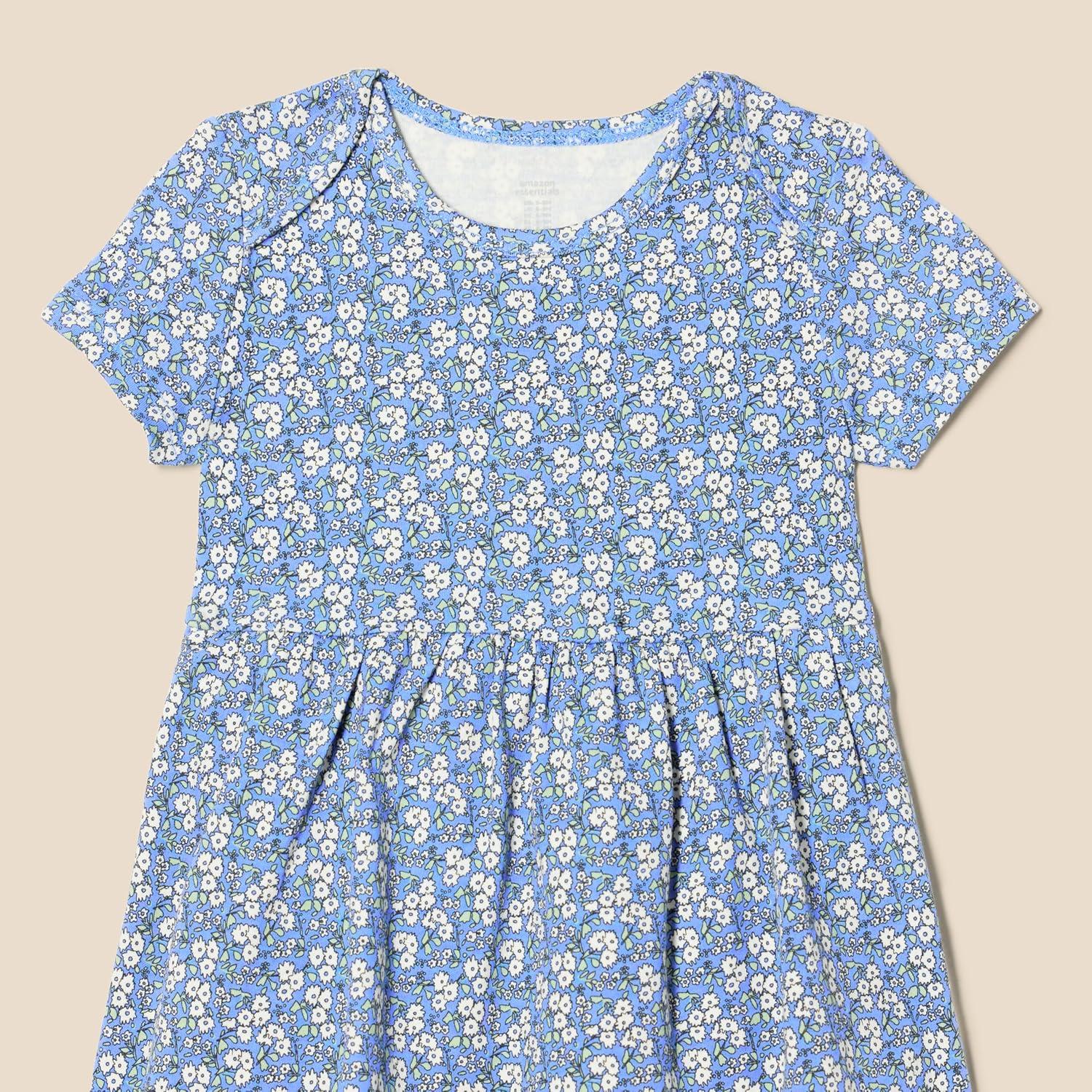 imageAmazon Essentials Baby Girls Short Sleeve Bodysuit Dress Pack of 3Pale PinkBlue Posey Floral