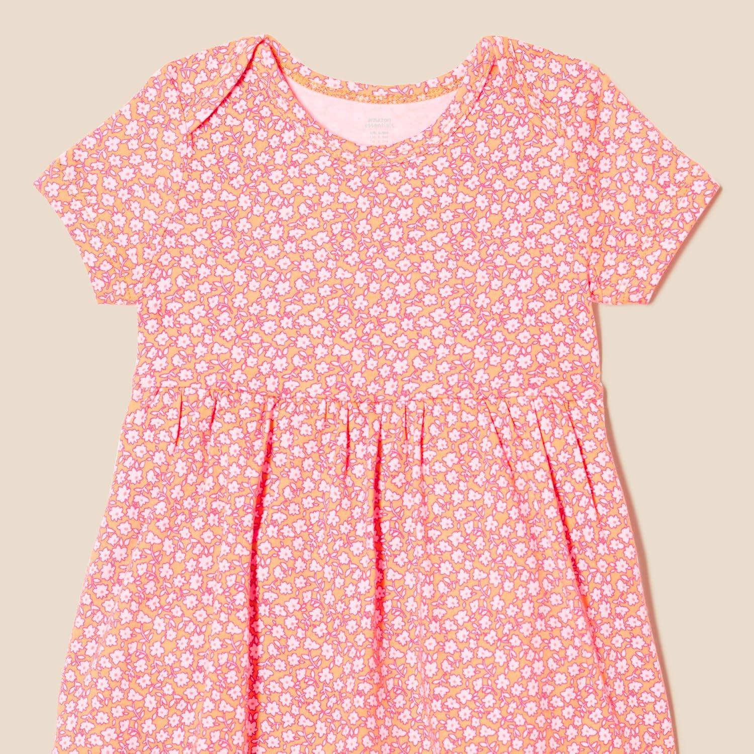 imageAmazon Essentials Baby Girls Short Sleeve Bodysuit Dress Pack of 3Pale YellowFloral