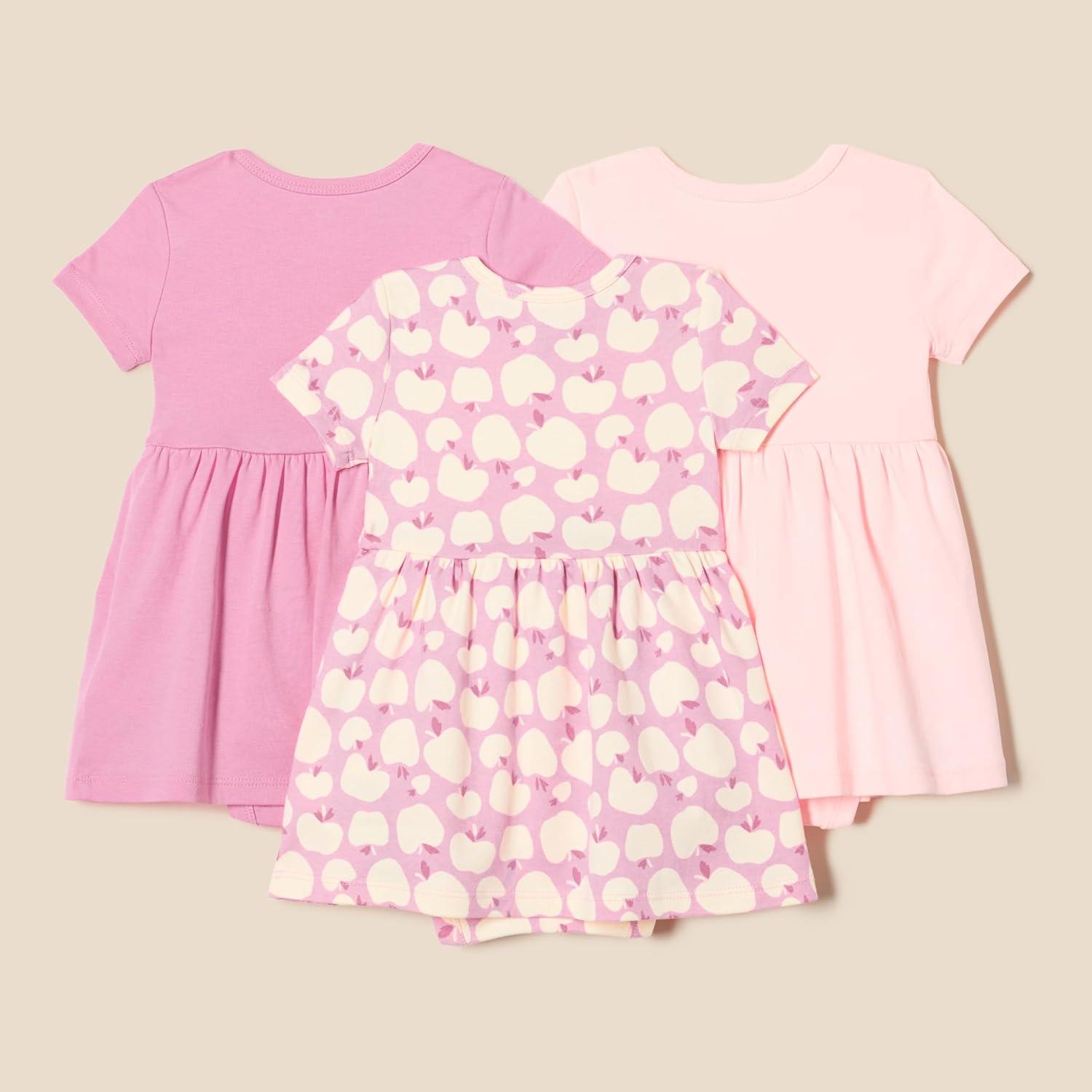 imageAmazon Essentials Baby Girls Short Sleeve Bodysuit Dress Pack of 3PinkApples