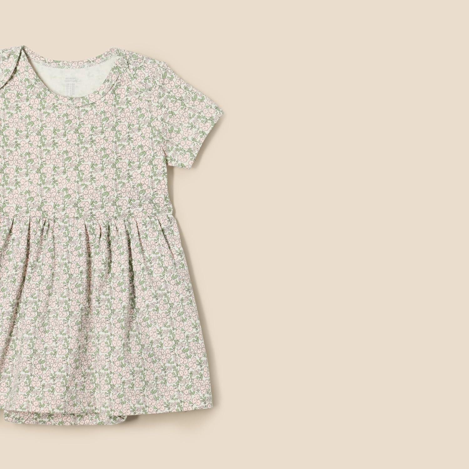 imageAmazon Essentials Baby Girls Short Sleeve Bodysuit Dress Pack of 3Sage Green Ditsy FloralStripe