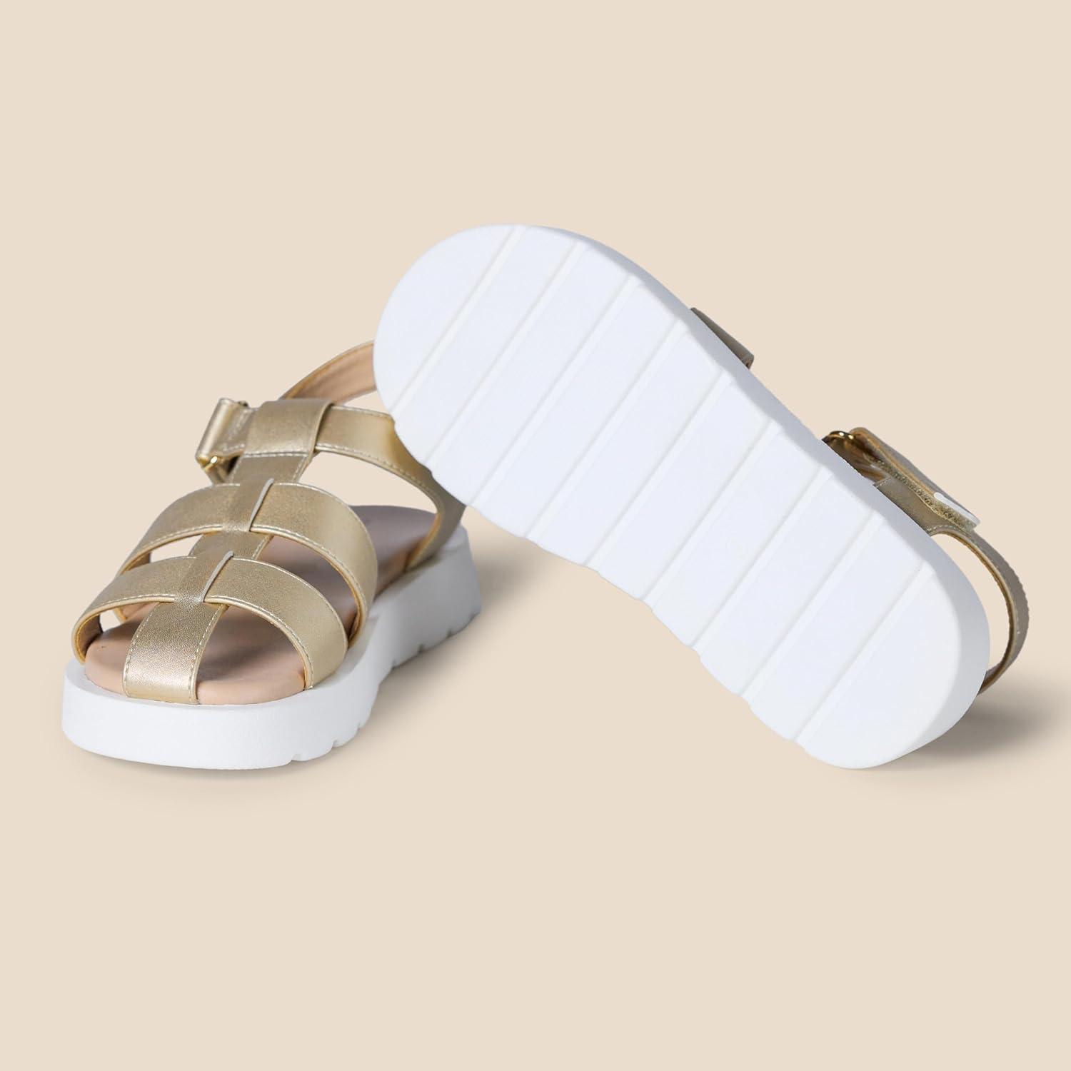 imageAmazon Essentials Girls Closed Toe Fisherman SandalsPale Metallic Gold Faux Leather