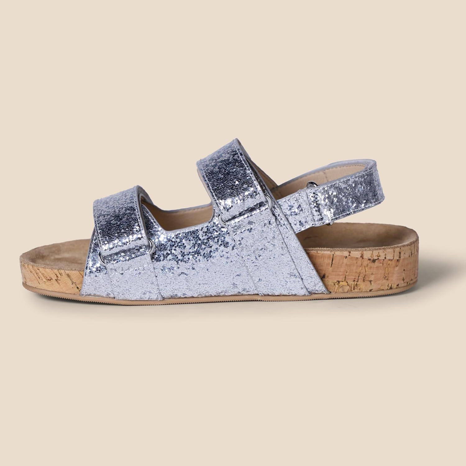 imageAmazon Essentials Girls Cork SandalsSilver Glitter