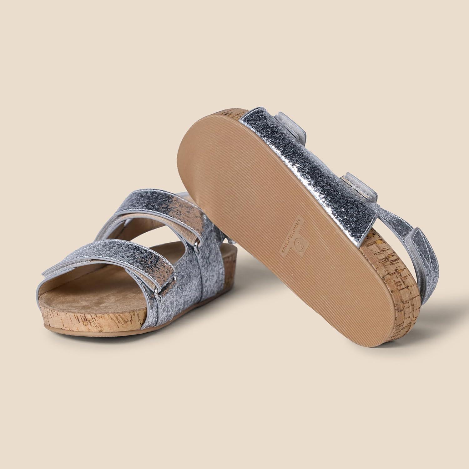 imageAmazon Essentials Girls Cork SandalsSilver Glitter