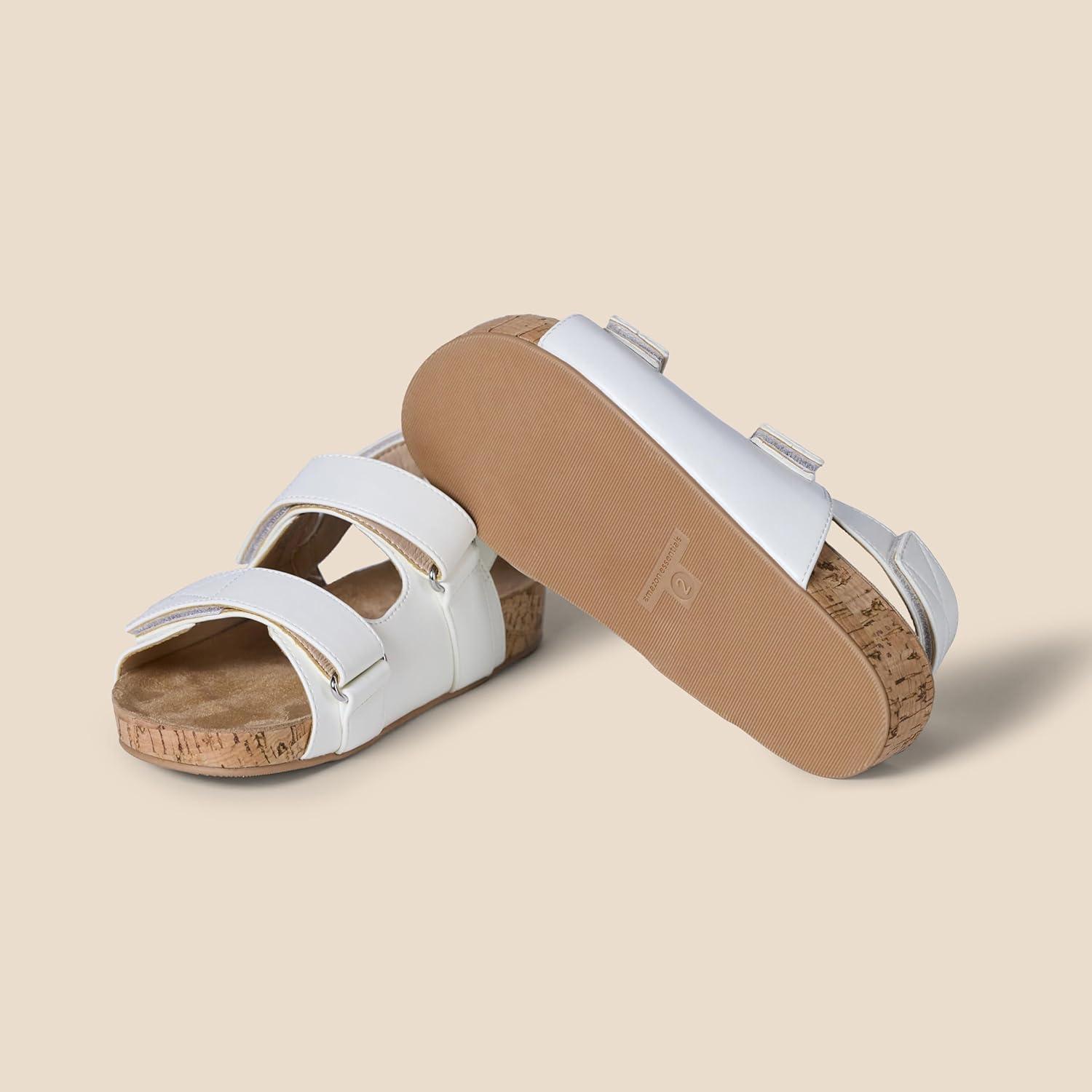 imageAmazon Essentials Girls Cork SandalsWhite Faux Leather