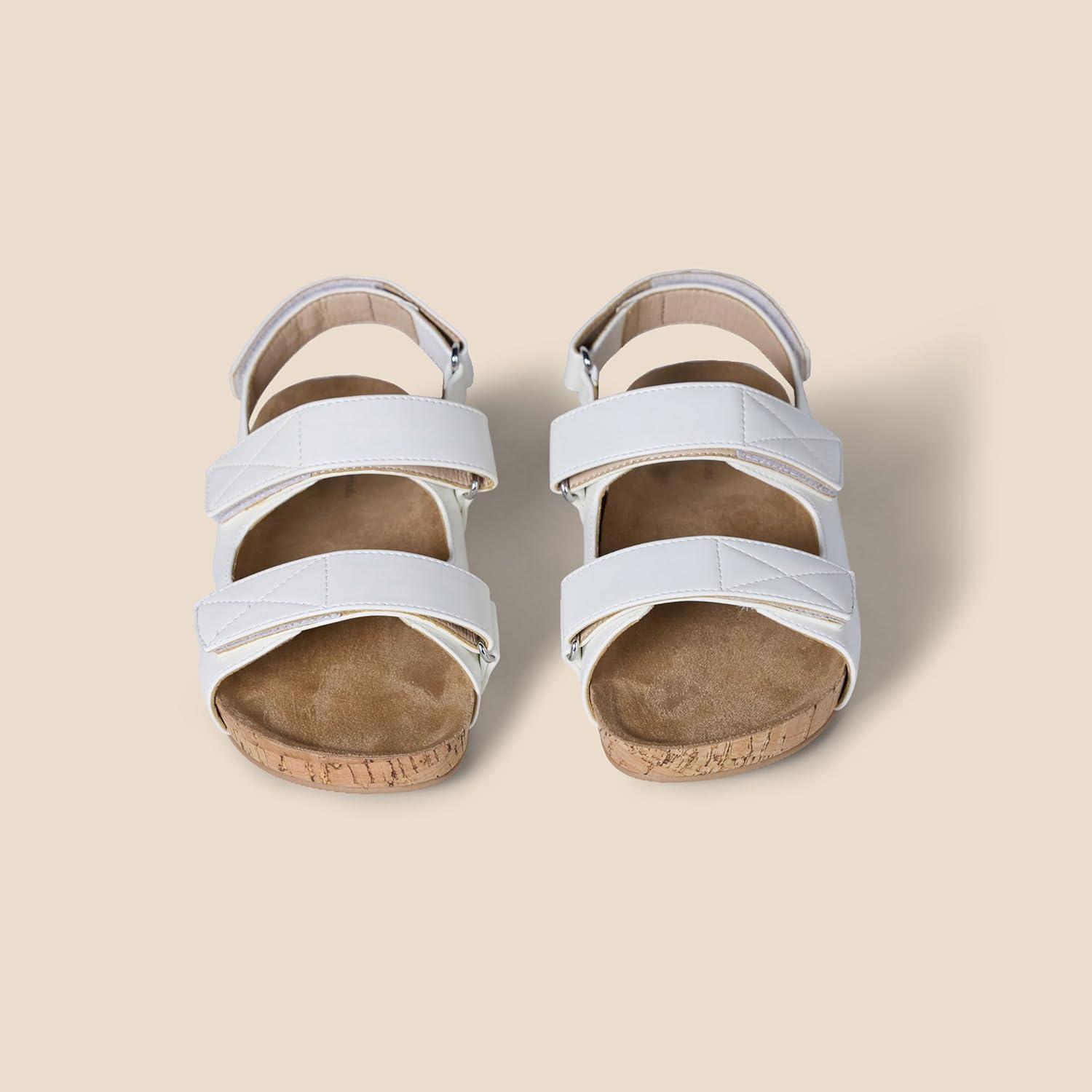 imageAmazon Essentials Girls Cork SandalsWhite Faux Leather
