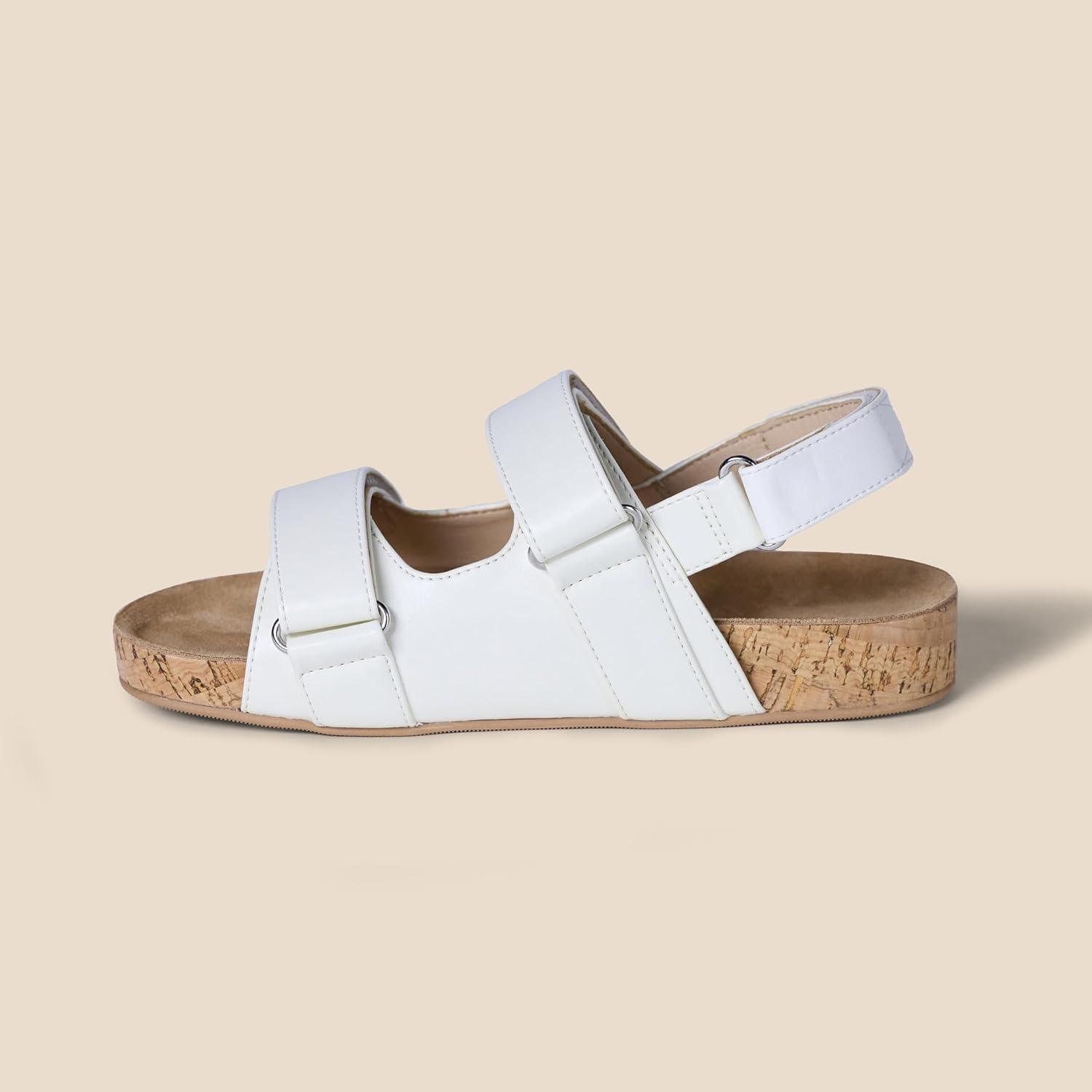 imageAmazon Essentials Girls Cork SandalsWhite Faux Leather