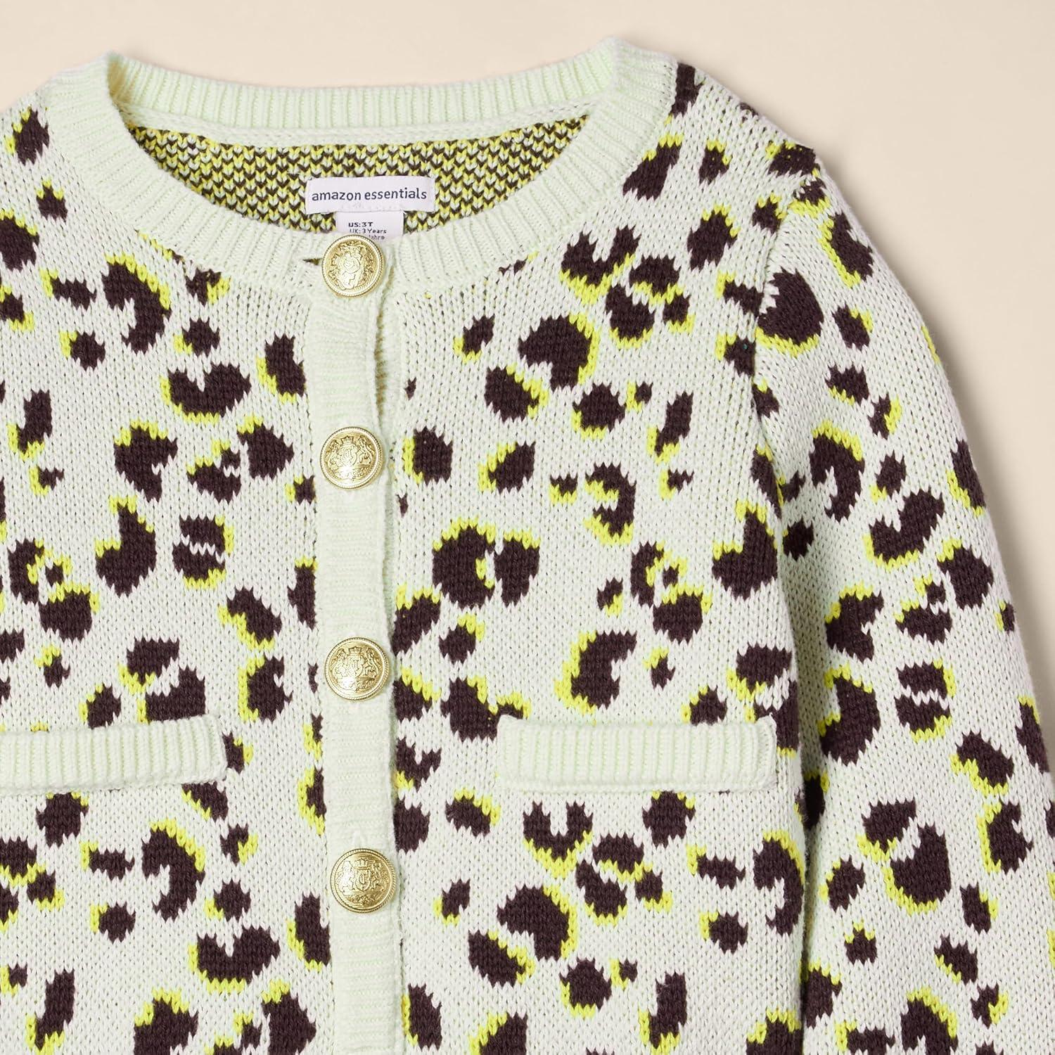imageAmazon Essentials Girls and Toddlers Knit CardiganIvory Leopard Animal