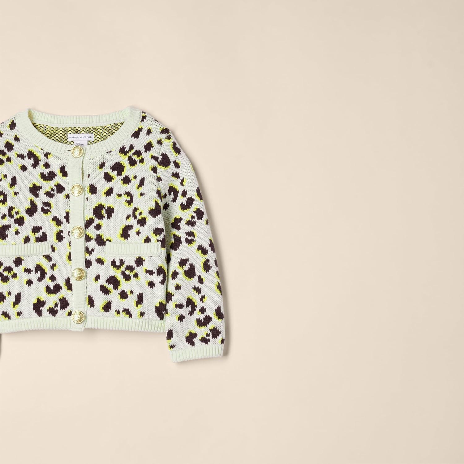imageAmazon Essentials Girls and Toddlers Knit CardiganIvory Leopard Animal