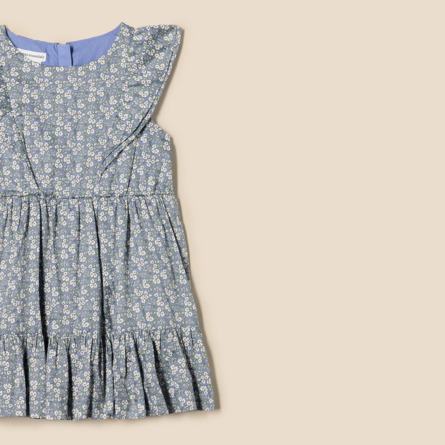 imageAmazon Essentials Girls and Toddlers Ruffle Woven DressBlue Posey Floral