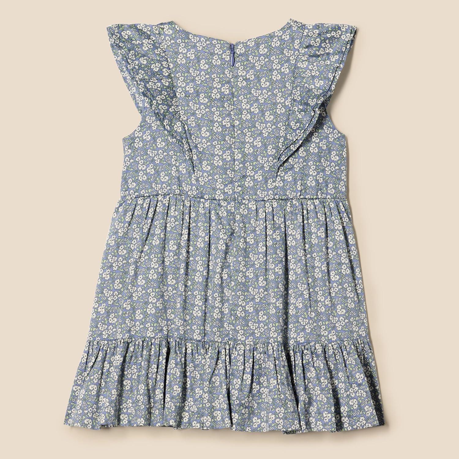 imageAmazon Essentials Girls and Toddlers Ruffle Woven DressBlue Posey Floral