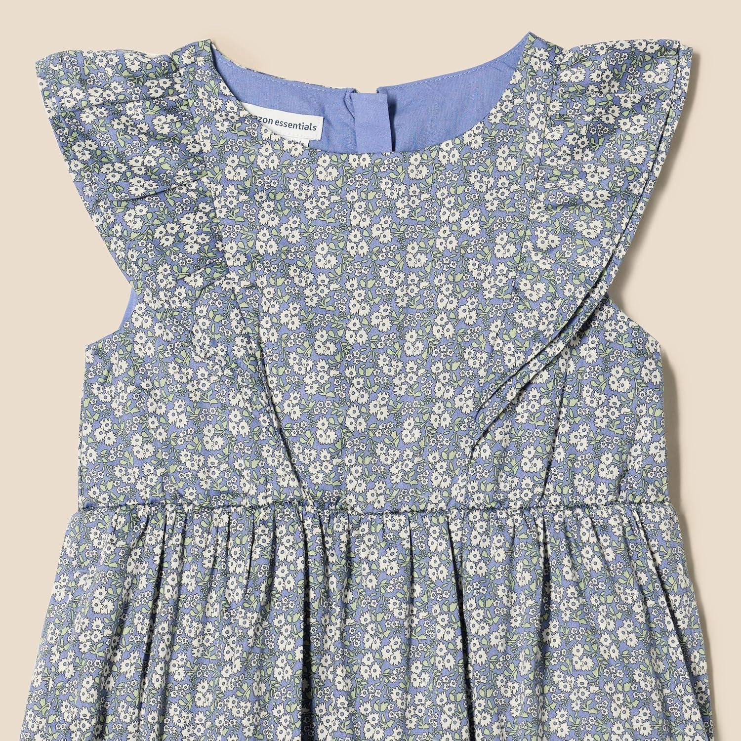 imageAmazon Essentials Girls and Toddlers Ruffle Woven DressBlue Posey Floral