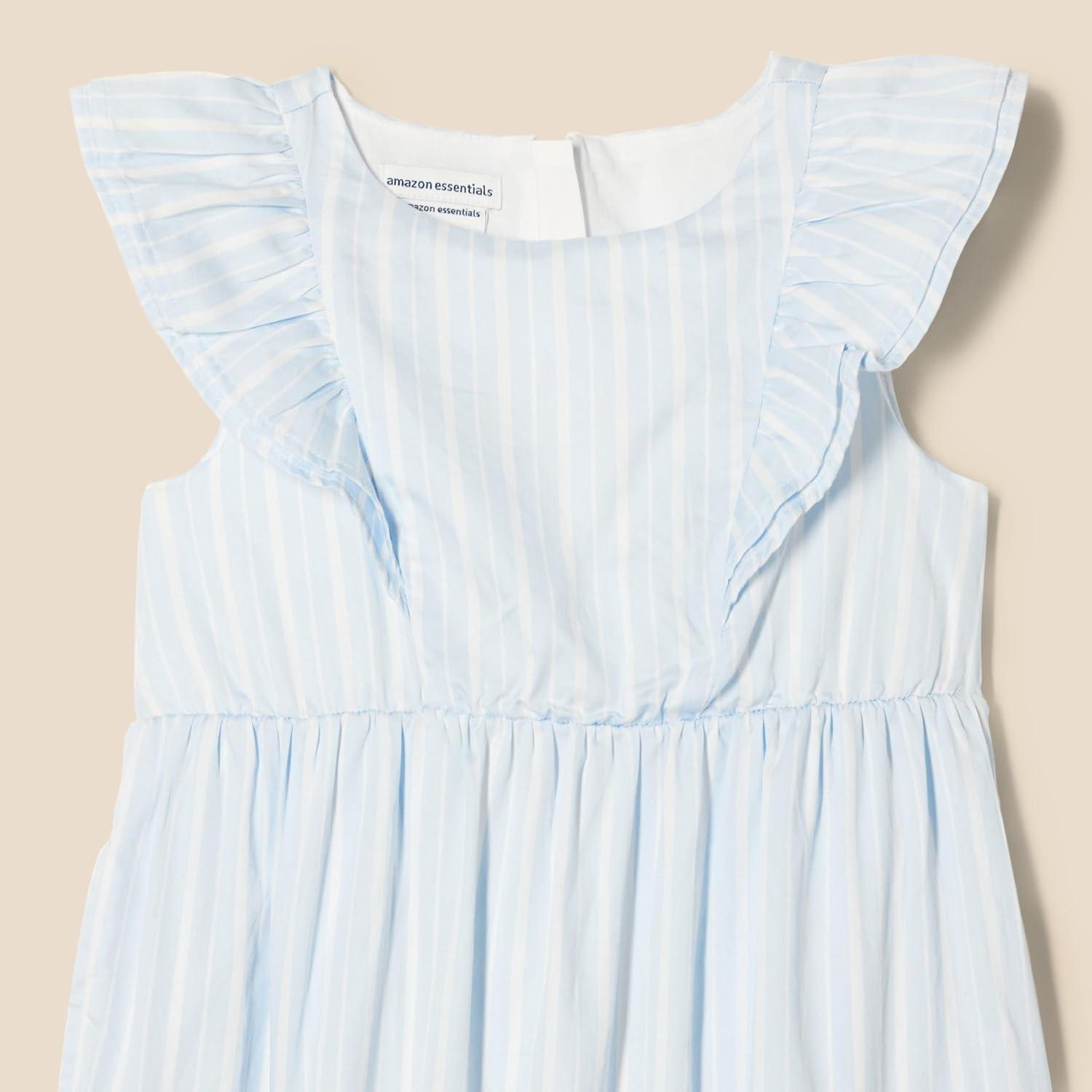 imageAmazon Essentials Girls and Toddlers Ruffle Woven DressLight Blue Stripe