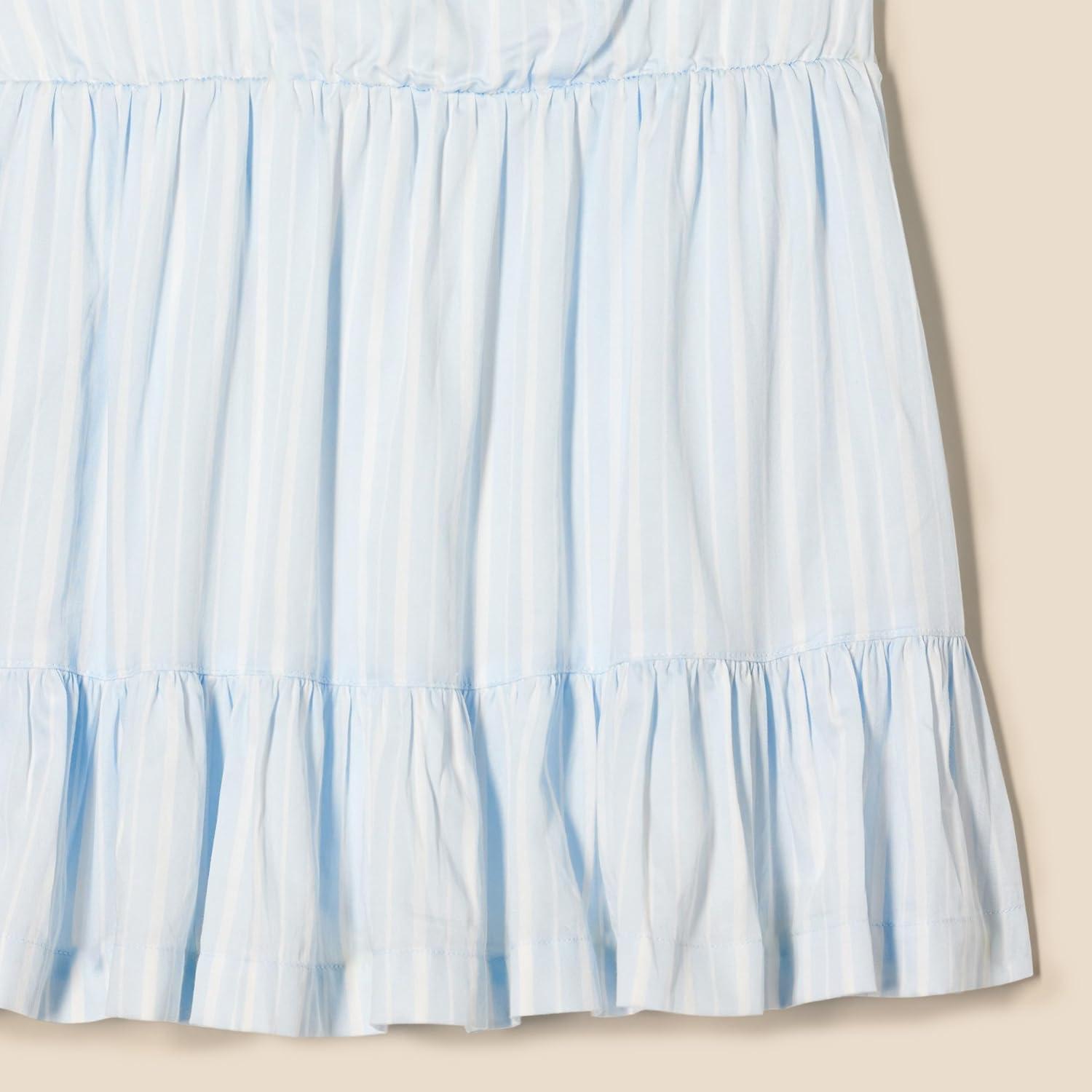 imageAmazon Essentials Girls and Toddlers Ruffle Woven DressLight Blue Stripe