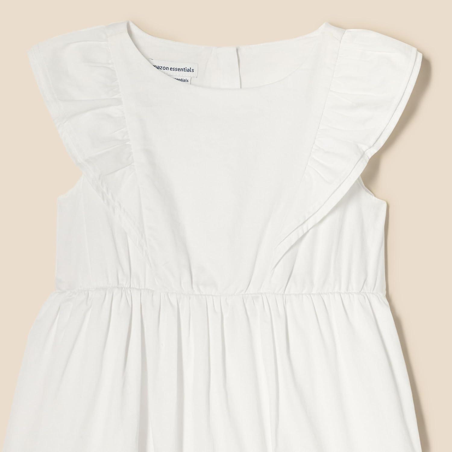 imageAmazon Essentials Girls and Toddlers Ruffle Woven DressWhite